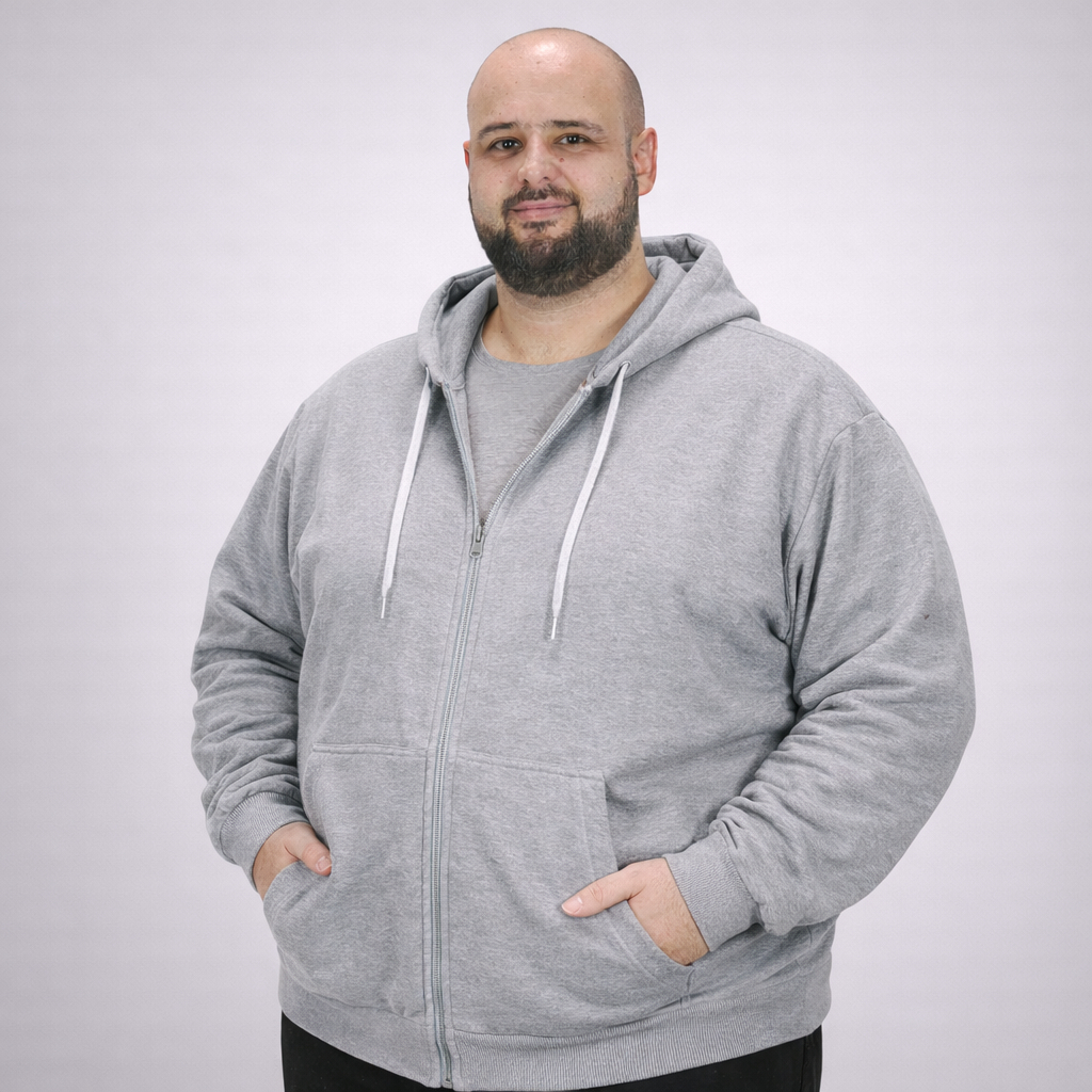 Moletom Plus Size Masculino com Capuz Casaco Aberto com Zíper Canguru Estilo Jaqueta Básico Liso Flanelado Felpado