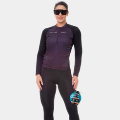 Conjunto Kit Ciclismo Feminino Camisa Manga Longa Pro Uv Calça Acolchoada Gel Frio Bike Pedal