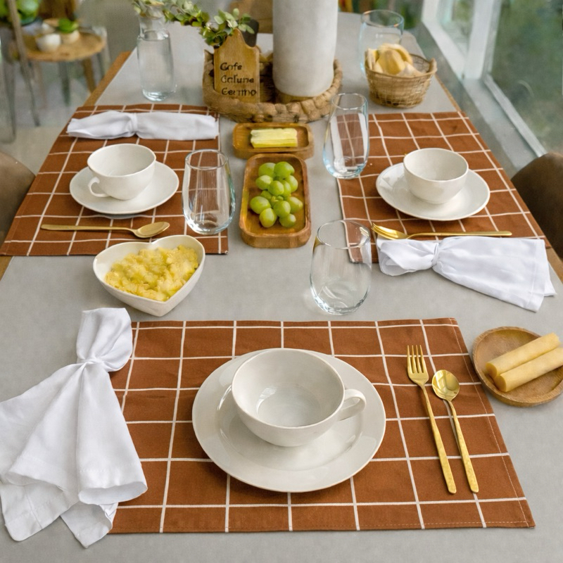 Kit 12 Jogos Americanos Preto / Bege/ Rosa 100% Algodão Quadriculado Decoração Mesa Posta Cozinha