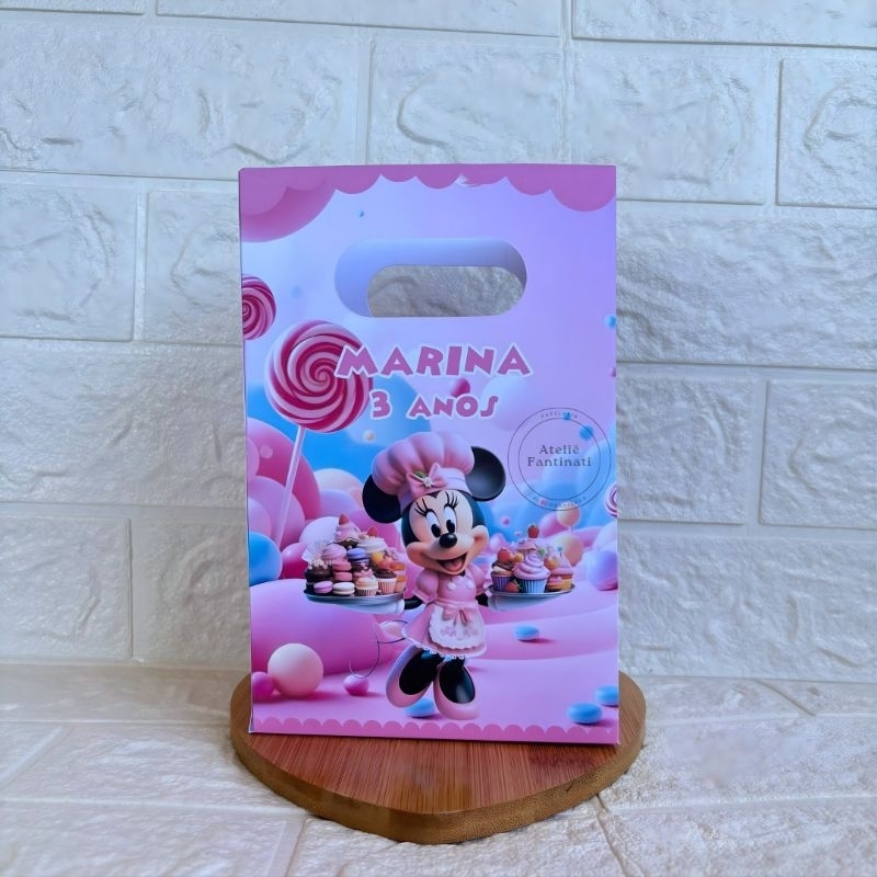 PEGUE E MONTE - Sacolinha Surpresa Personalizada Minnie Confeiteira - Festa Infantil - Aniversário – Lembrancinha