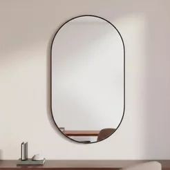 Espelho Orgânico Pilula 50x80cm para Banheiro Sala com Borda em Couro Ecológico e Fixação de Parede