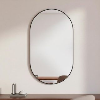 Espelho Orgânico Pilula 50x80cm para Banheiro Sala com Borda em Couro Ecológico e Fixação de Parede em Oferta na Shopee