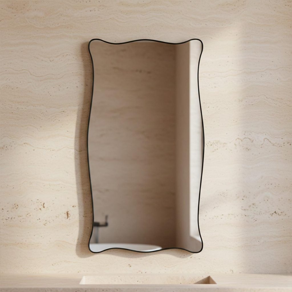 Espelho Orgânico Paris 60x80cm para Banheiro Sala com Borda em Couro Ecológico e Fixação de Parede em Oferta na Shopee