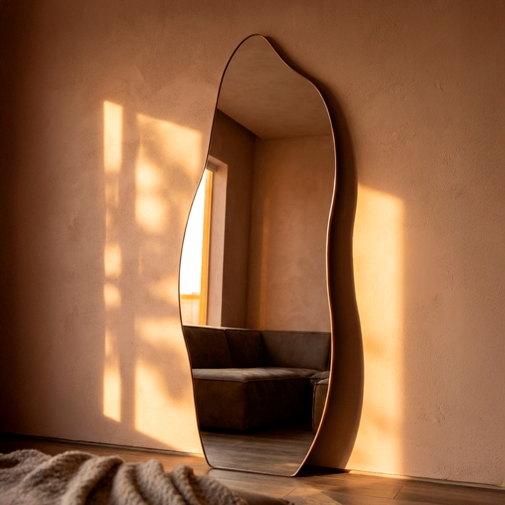 Espelho Retrô Corpo Inteiro Orgânico 170x70 – Moldura em Couro Ecológico, Mod. Flame em Oferta na Shopee