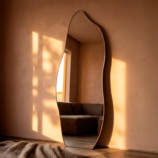 Espelho Retrô Corpo Inteiro Orgânico 170x70 – Moldura em Couro Ecológico, Mod. Flame