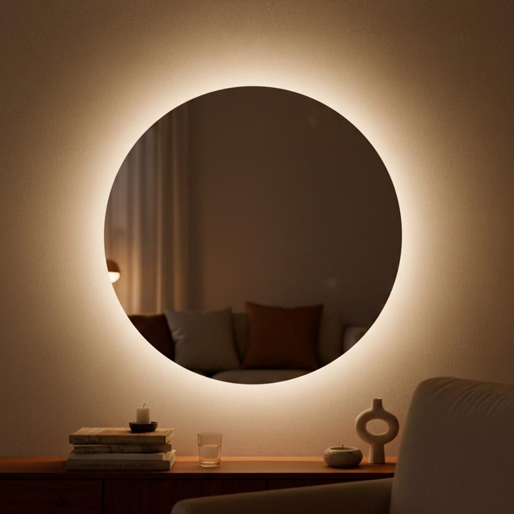 Espelho Decorativo Redondo 50cm para Escritório Sala Quarto Banheiro com Led em Oferta na Shopee