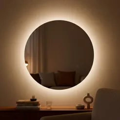 Espelho Decorativo Redondo 50cm para Escritório Sala Quarto Banheiro com Led