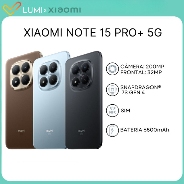 Xiaomi Redmi Note 15 PRO+ 5G, Versão Global, Câmera 200MP, Bateria 6500mAh, Processador Snapdragon 7s Gen 4