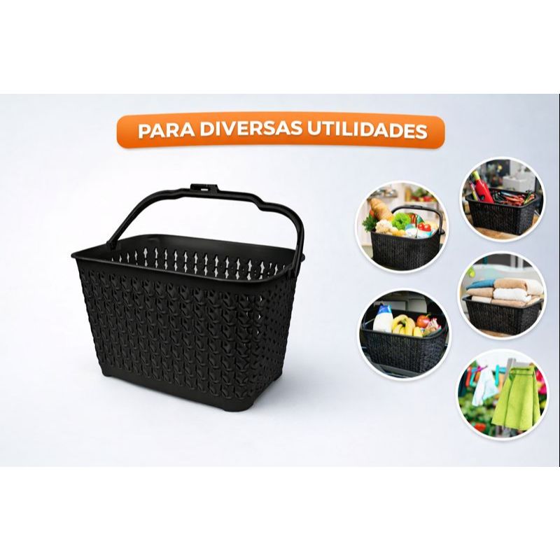 Cesto Com Alça organiza Prendedor de Roupas Lavanderia Preto