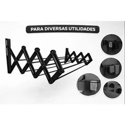 Kit 2 Varal Sanfonado Retrátil Preto Apartamento Lavanderia