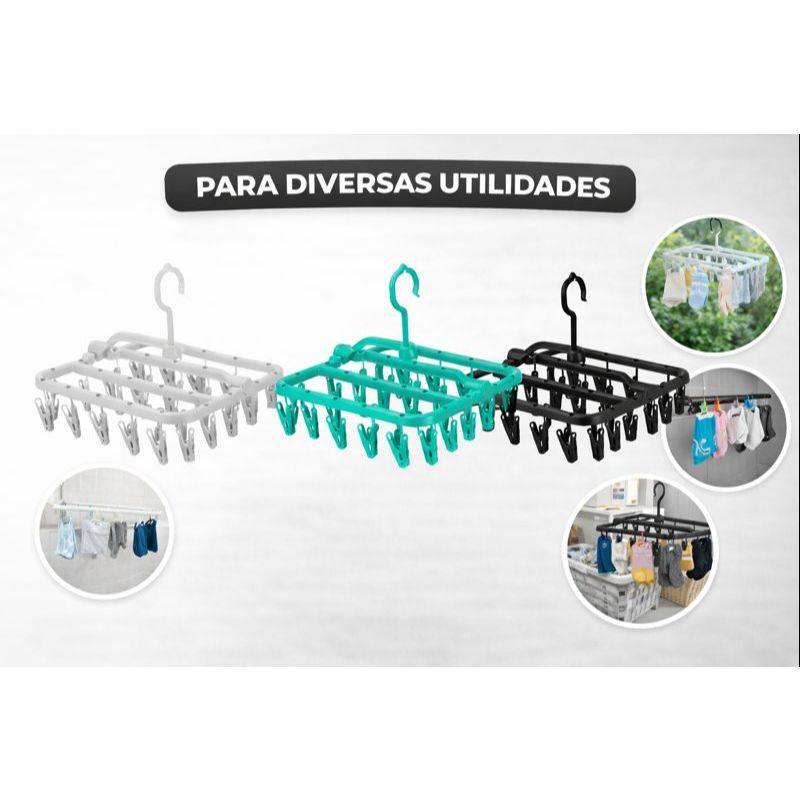 Kit 2 Varal Roupa Íntima 26 Prendedor - Calcinha,Meia,Cueca em Oferta na Shopee