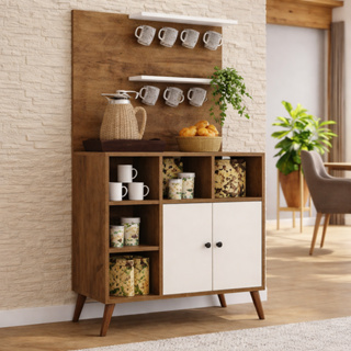 Armario Organizador Cantinho do Café Multiuso 2 Portas Nichos  Suporte  Xícaras Cozinha Gourmet em Oferta na Shopee