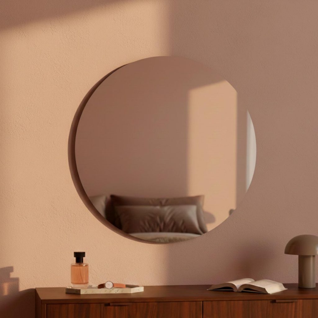 Espelho Redondo Lapidado 60cm com Fita Dupla Face para Sala, Quarto e Banheiro Moderno em Oferta na Shopee