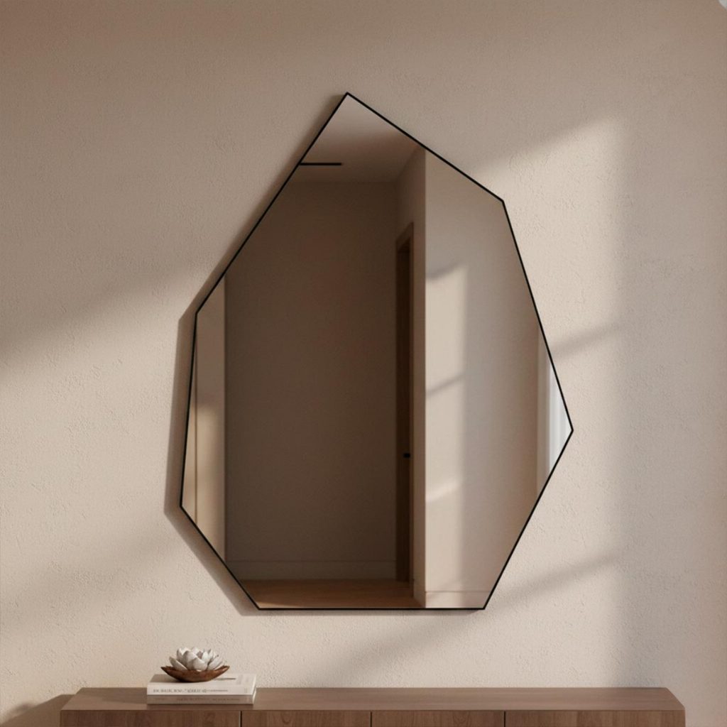 Espelho Orgânico Prisma 60x80cm para Banheiro Sala com Borda em Couro Ecológico e Fixação de Parede em Oferta na Shopee