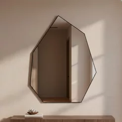 Espelho Orgânico Prisma 60x80cm para Banheiro Sala com Borda em Couro Ecológico e Fixação de Parede