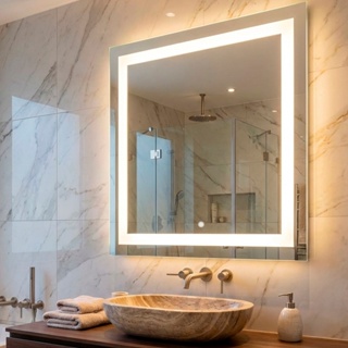 Espelho Quadrado Jateado com Led 3 Cores Touch liga e Desliga para Banheiro Maquiagem Penteadeira em Oferta na Shopee