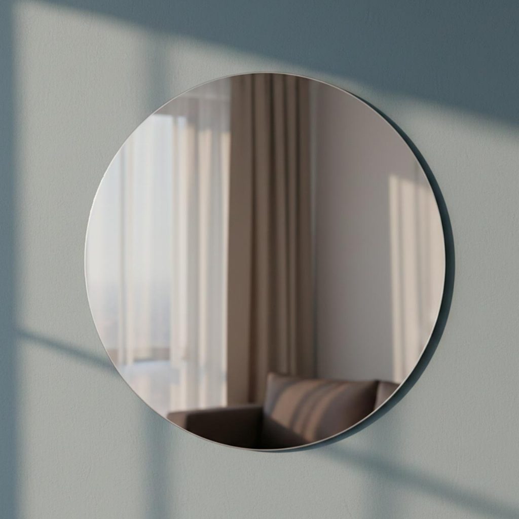 Espelho Redondo Lapidado 50cm com Fita Dupla Face para Sala, Quarto e Banheiro Moderno