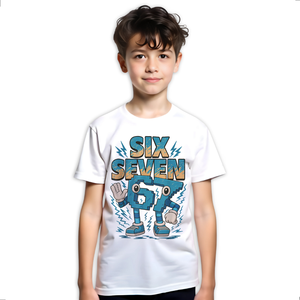 Camiseta Infantil Six Seven 67 Meme Brainrot Steal Roube 677