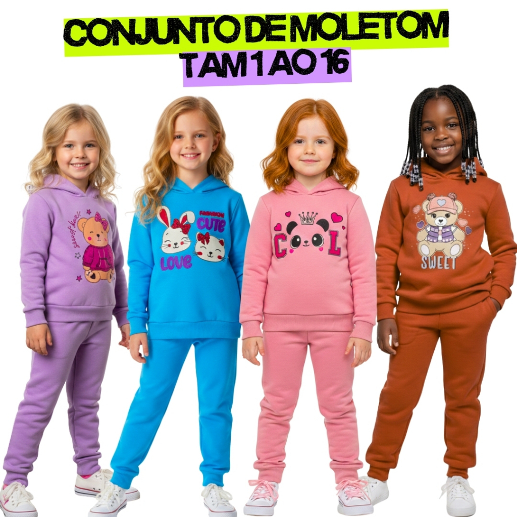Kit 3 Moletom Infantil Feminino| Conjunto Inverno Menina| Calça Moletom e Blusa de Moletom Flanelada