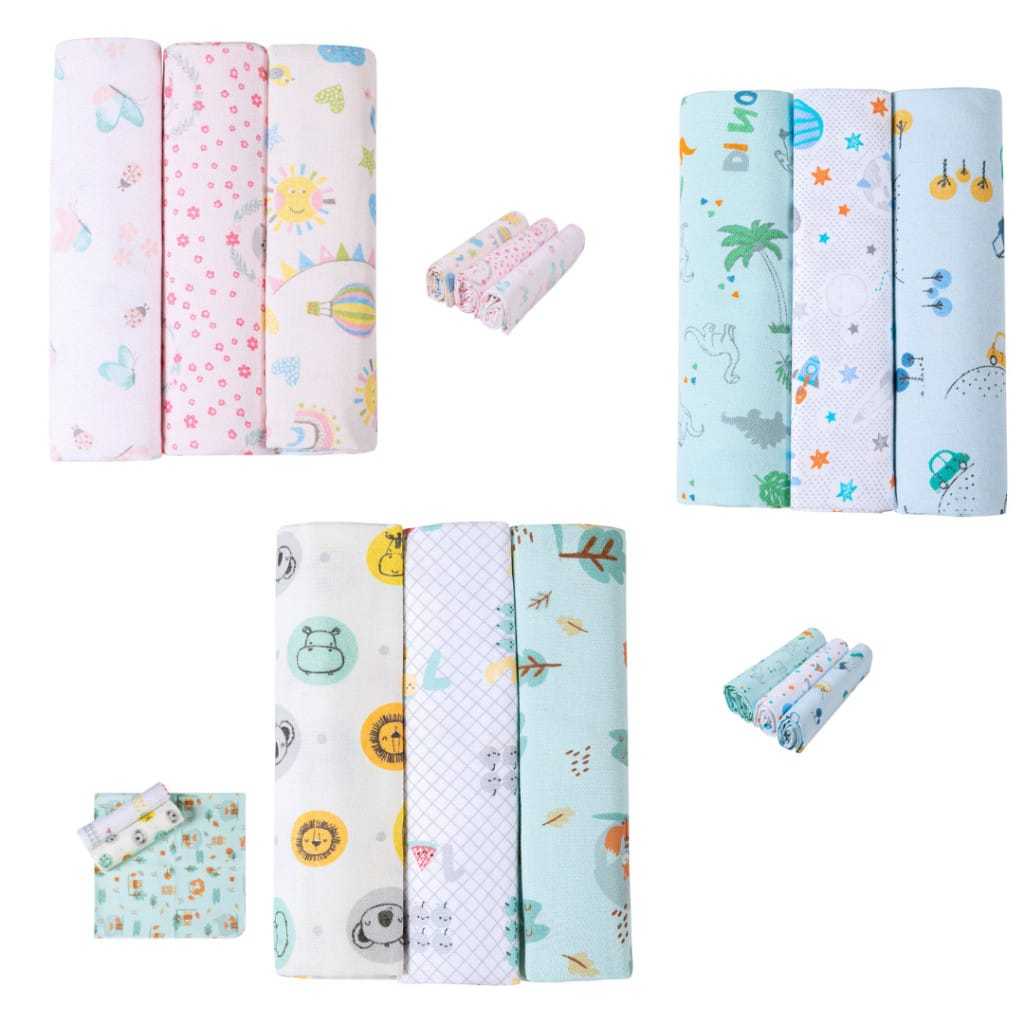 Kit 3 unidades Cueiro Estampado Flanelado 80x80 Cm Algodão Enxoval Infantil Bebê Menino Menina