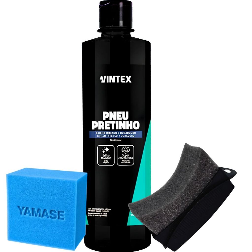 Aplicador de Pretinho Pneu Espuma + Pneu Pretinho Acabamento Brilhante 500ml Vintex
