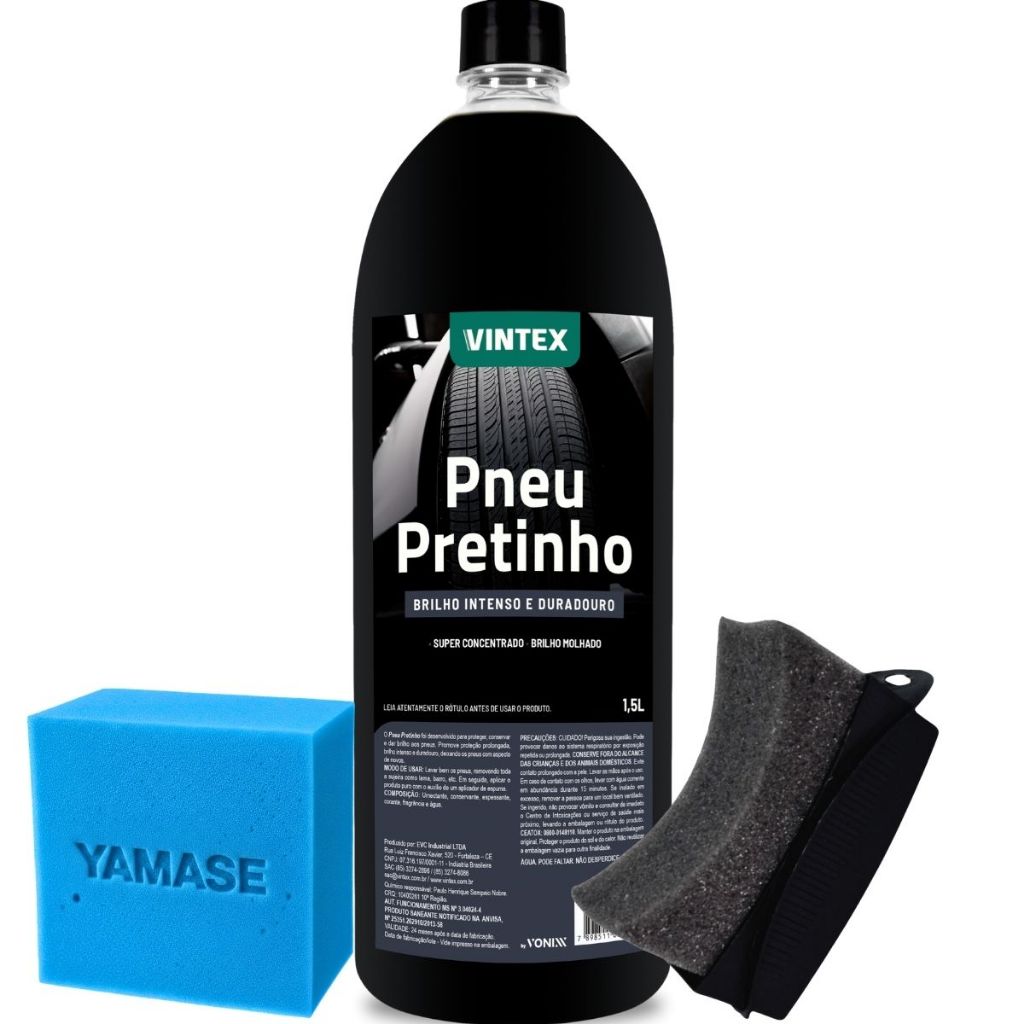 PNEU PRETINHO BRILHANTE 1,5L VINTEX + APLICADOR PRETINHO CURVO PNEU DETAILER em Oferta na Shopee