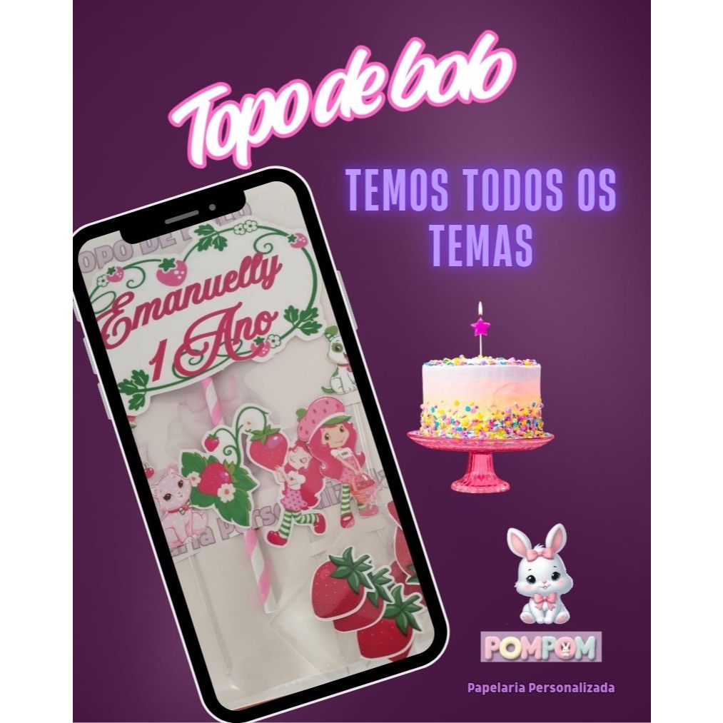 TOPO DE BOLO MORANGUINHO-FESTA/ANIVERSARIO/EVENTO/INFANTIL/PERSONALIZADO/DECORAÇÃO em Oferta na Shopee