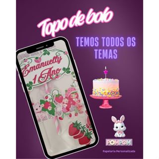 TOPO DE BOLO MORANGUINHO-FESTA/ANIVERSARIO/EVENTO/INFANTIL/PERSONALIZADO/DECORAÇÃO em Oferta na Shopee