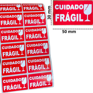 Etiqueta Adesiva Cuidado Frágil 50x30 mm fundo branco MAIS SEGURANÇA NO ARMAZENAMENTO E TRANSPORTE