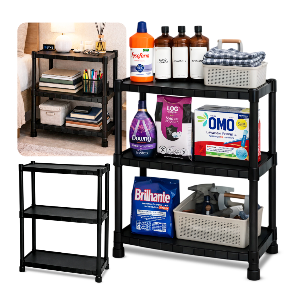 Estante Prateleira Modular Multiuso Organizadora Plástico Com 3 Prateleiras Reforçado - COM PEZINHOS