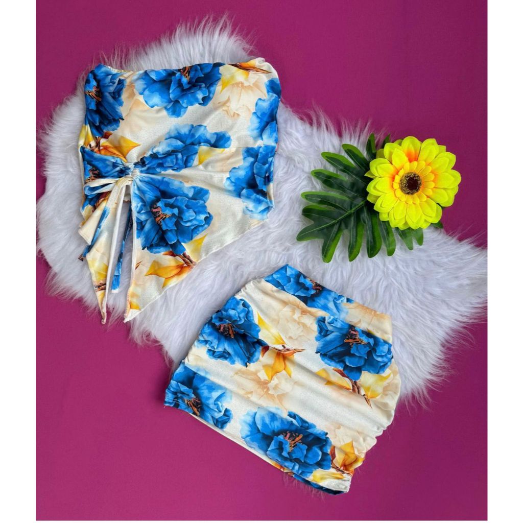 Conjunto balada carnaval folia cropped florido nordeste e saia florida estilo moda gringa