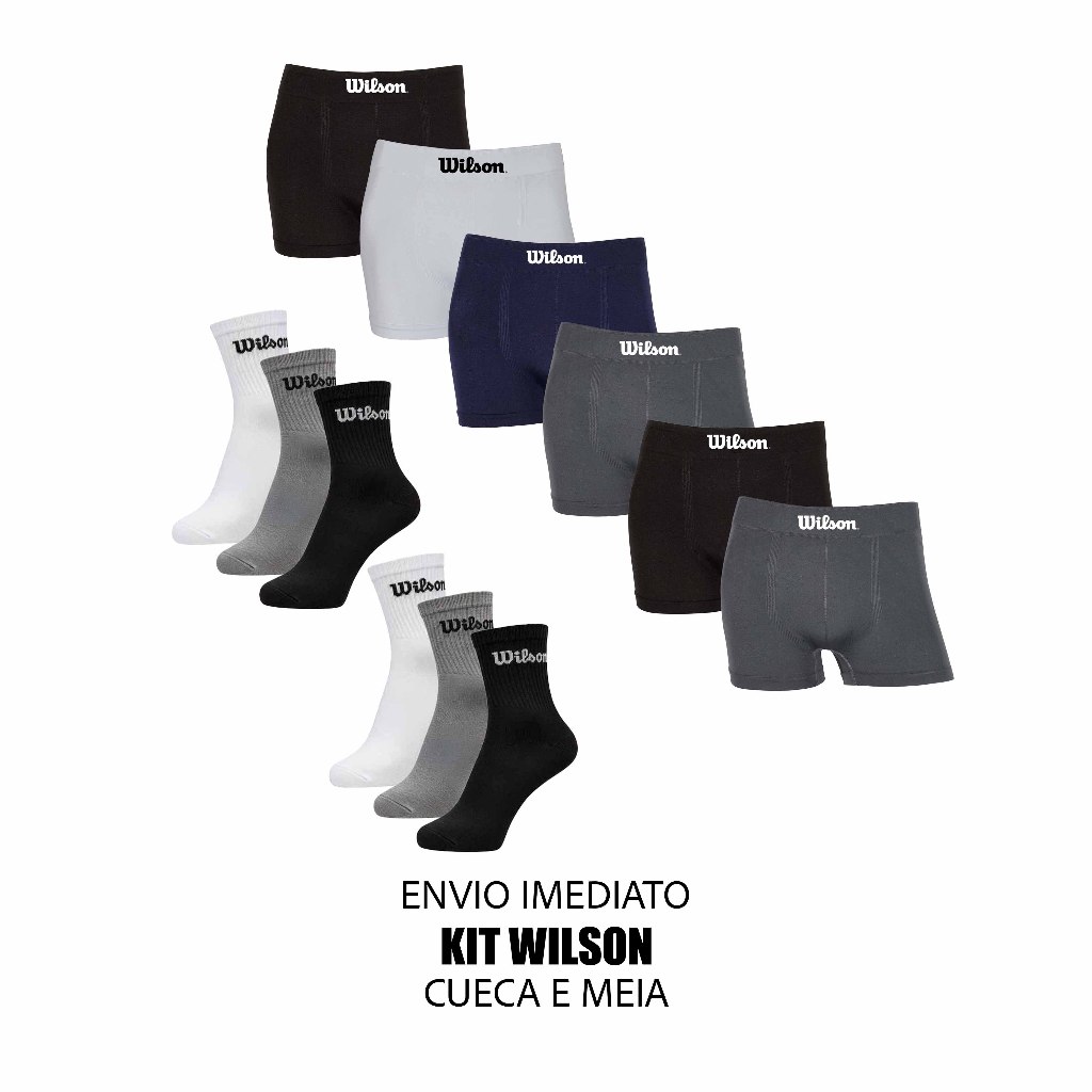 Kit presente ou férias c/ 6 cuecas boxer Wilson + pares de meias Wilson cano curto