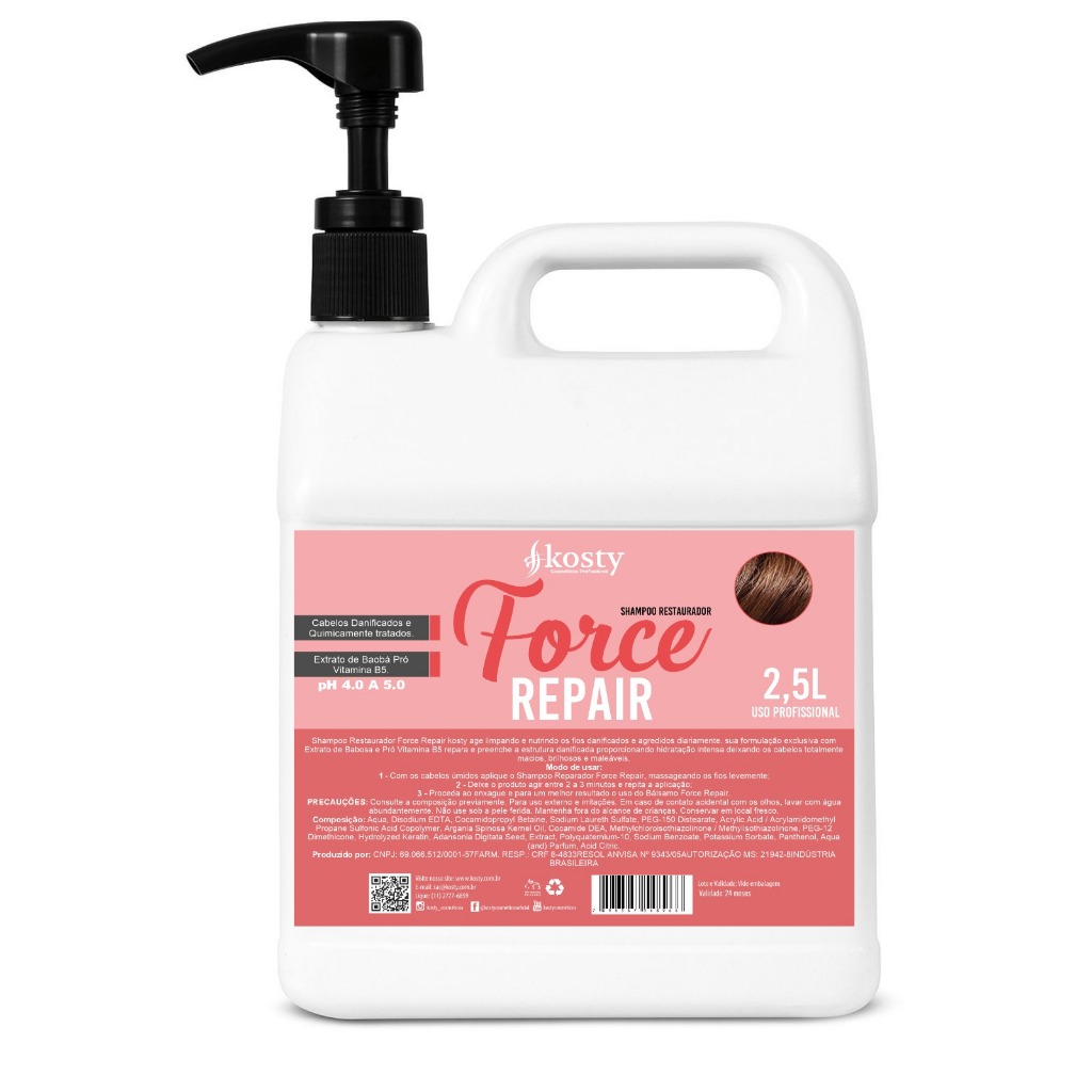 SHAMPOO FORCE REPAIR KOSTY 2,5L - FORÇA E REPARAÇÃO