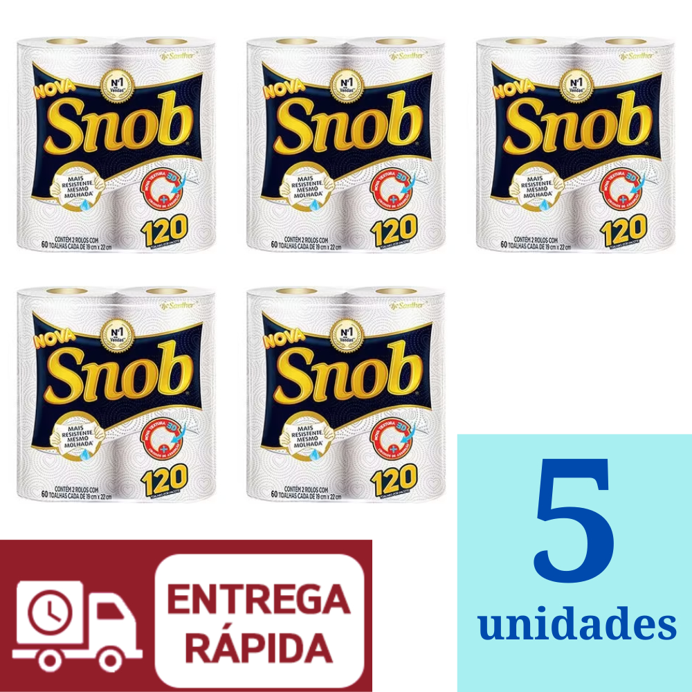 Toalha de Papel Snob Clássica 60 folhas 2 Rolos Kit 5