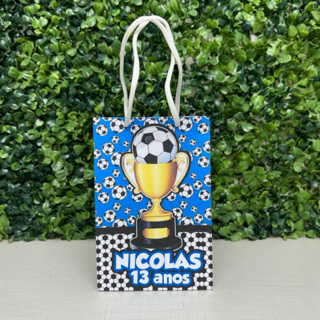 Sacolinha Futebol  - futebol azul - bola -taça - copa- PEGUE E MONTE - Personalizados - Lembrancinhas - kit festa c