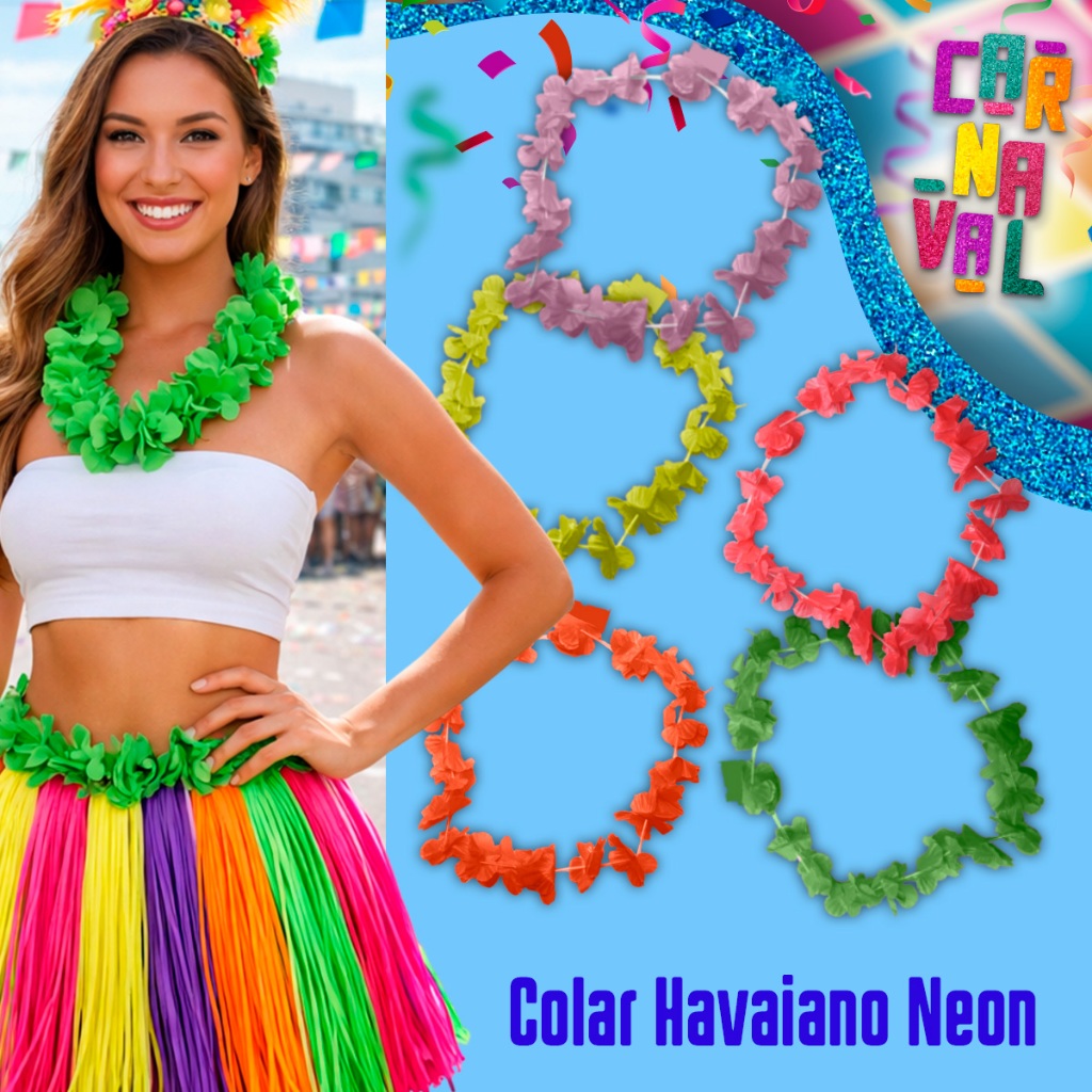 Fantasia De Carnaval Colar Neon Havaiano Flores Com 45Cm Colorido Silver Festas em Oferta na Shopee