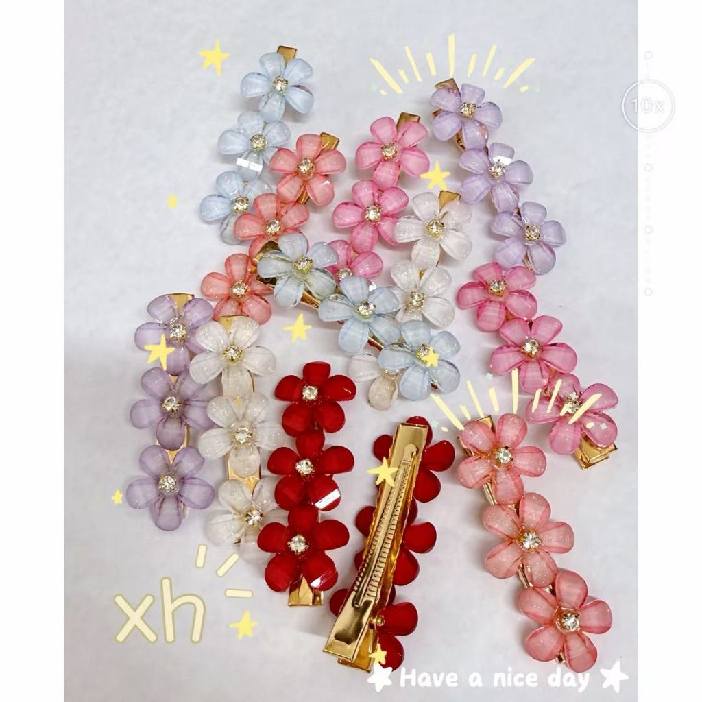 6pc presilhas de cabelo, cada uma com três flores, para acessórios de cabelo femininos.