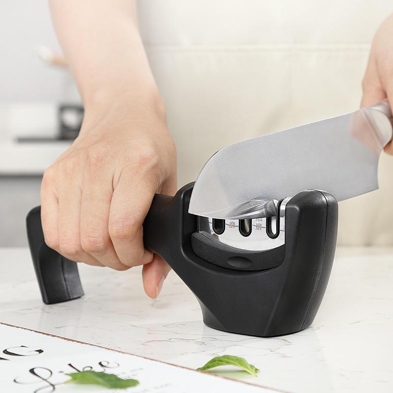 Afiador De Faca 3 Estágios Amolador Profissional Ferramenta Com Afiação Rápida Em Aço Inoxidável Promoção utensílios par
