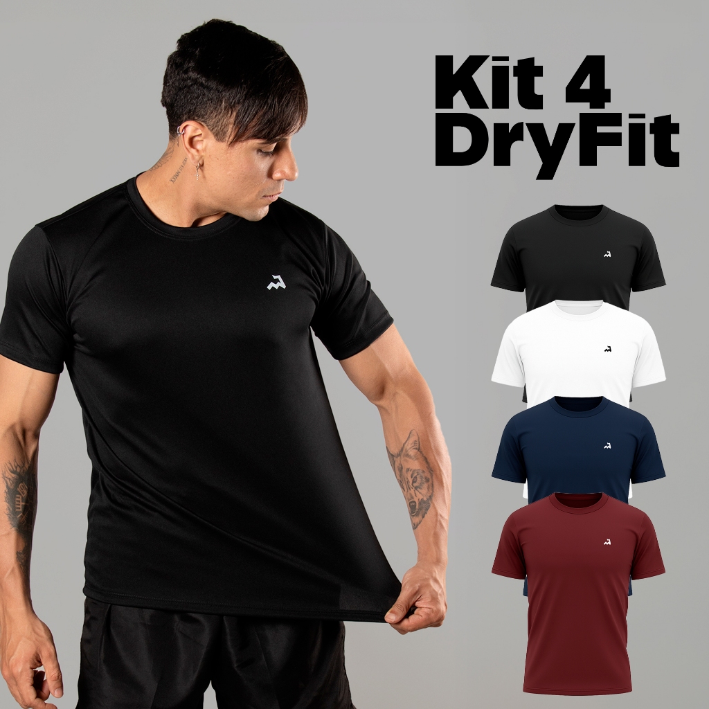 Kit 4 Camiseta Dry Masculina Manga Curta Fitness Academia Corrida CrossFit Poliester Premium L01