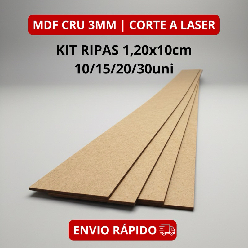 Ripas MDF Cru 3mm Corte a Laser | 120cm x 10cm | Painel Ripado, Boiserie e Decoração
