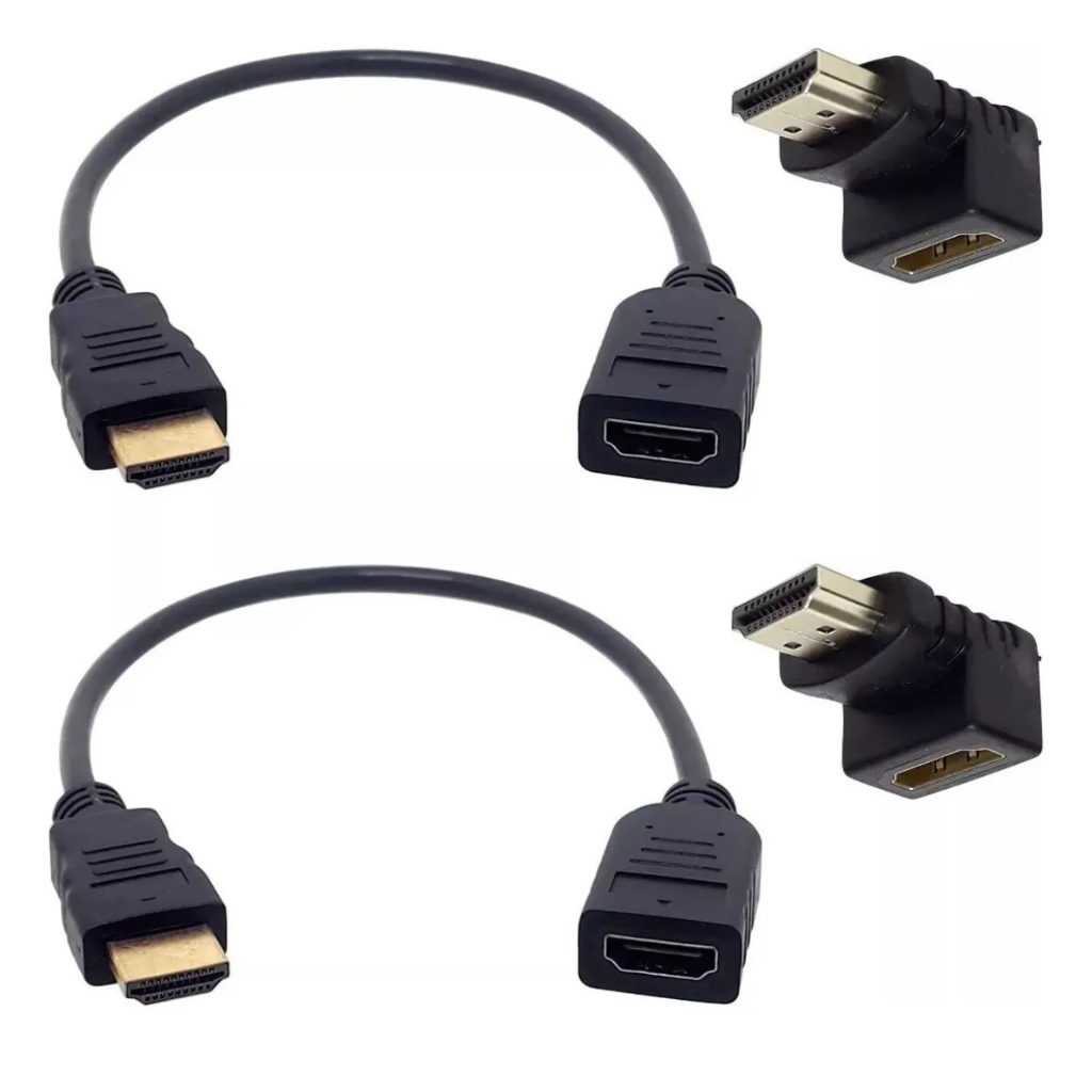 Kit 2 Cabos Hdmi 30 Cm 90° Pequeno Curto P/ Chromecast, Tv