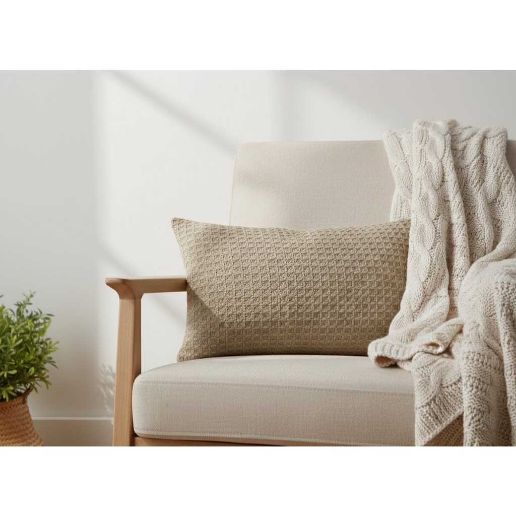 Almofada Retangular Algodão Favo de Mel Bege 30x50cm