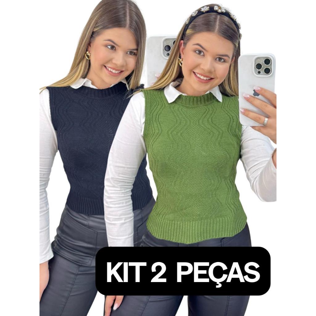 KIT 2 Coletes Blusa Feminina Estilosa Cropped Tricot Modal AMÉLIA Trama Roupas Femininas Conforto