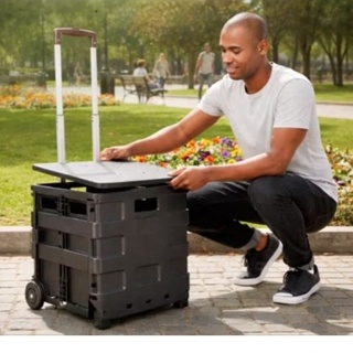 Carrinho dobrável- 40 Litros-Vira maleta COM TAMPA feira -passeio-trabalho-resistente ORIGINAL-Multiuso-Importado em Oferta na Shopee