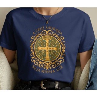 Camiseta Casual Catolica Malha Premium 100% Algodão Estampada A Cruz Sagrada em Oferta na Shopee