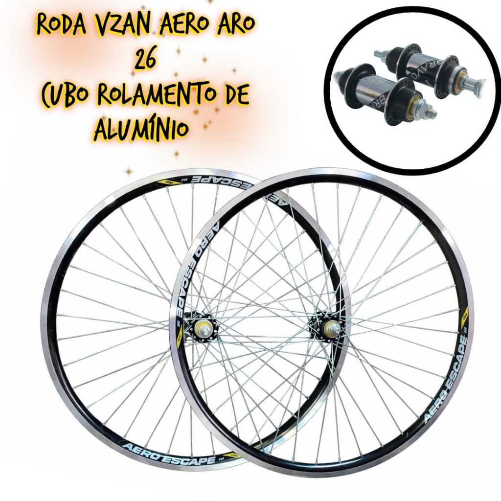 Par de rodas Vzan Aero Cubo rolamento de aluminio e Raios Grossos Aro 26 motorizada montada e alinhada