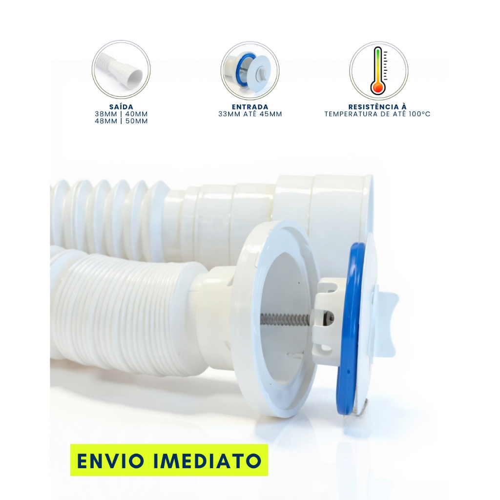 Sifão Sanfonado Tubo Extensivo Flex Com Válvula 70cm Pias Tanque Lavatórios