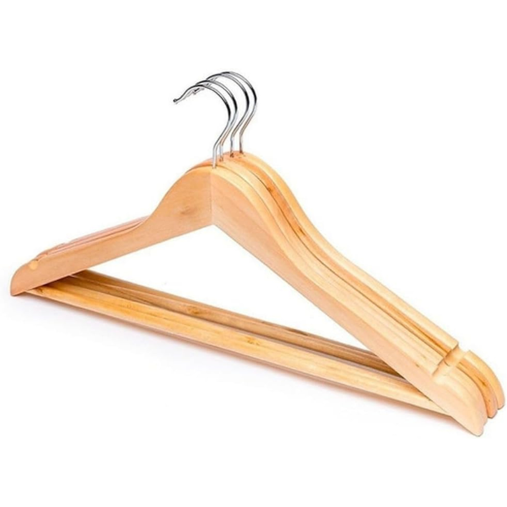 Kit 12 Cabides De Madeira com Verniz Suporta Roupas Pesadas Gancho Giratório Sem Lascas Seguro