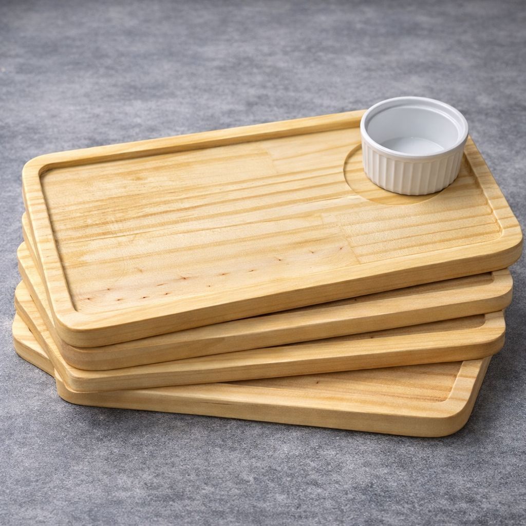 Kit 5 ou 10 Petisqueira Madeira com Molheira Servir Lanche Porções  26,5 x 13,5cm