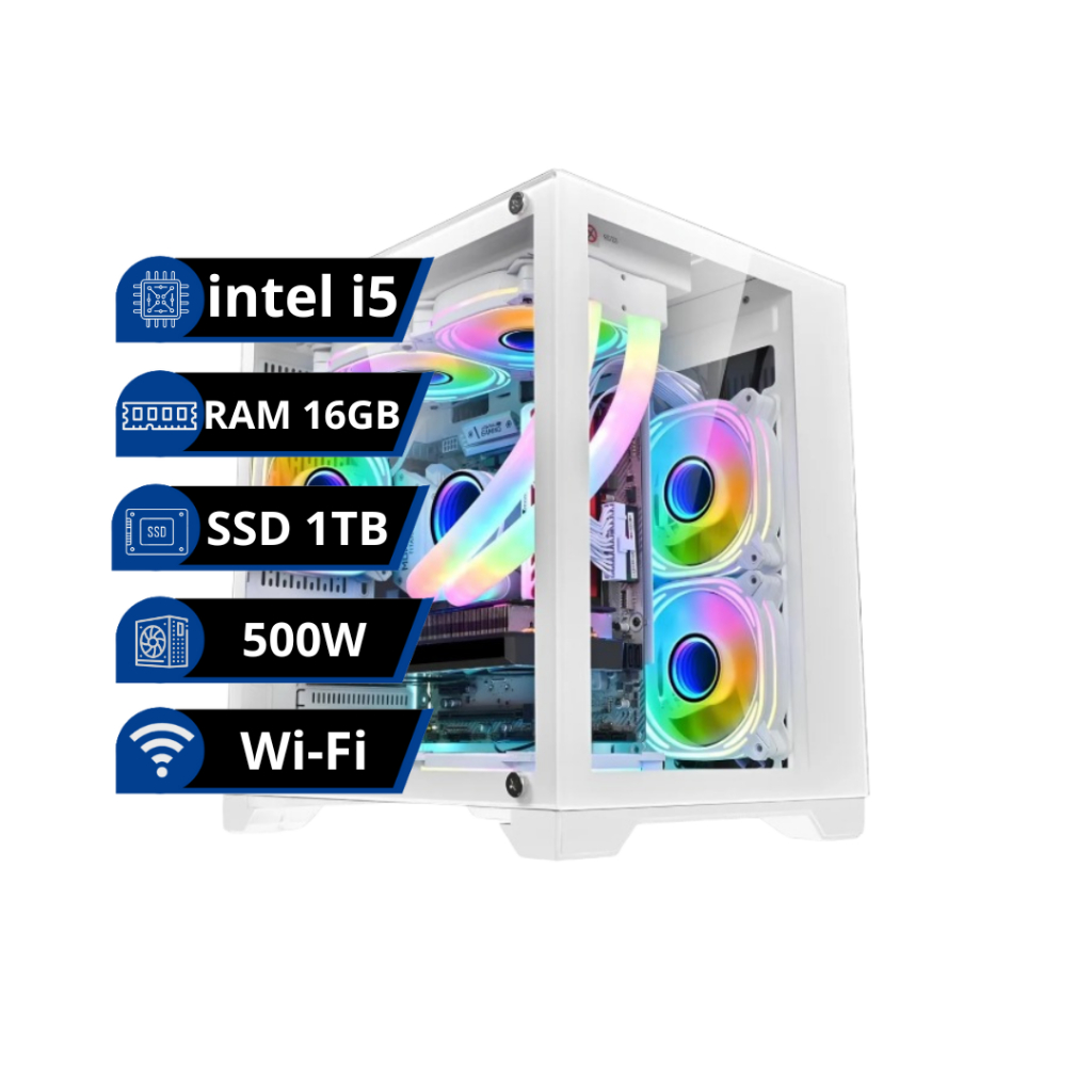 Pc Gamer Aquário branco intel core i5 / 16GB / SSD 1TB / FONTE 500W